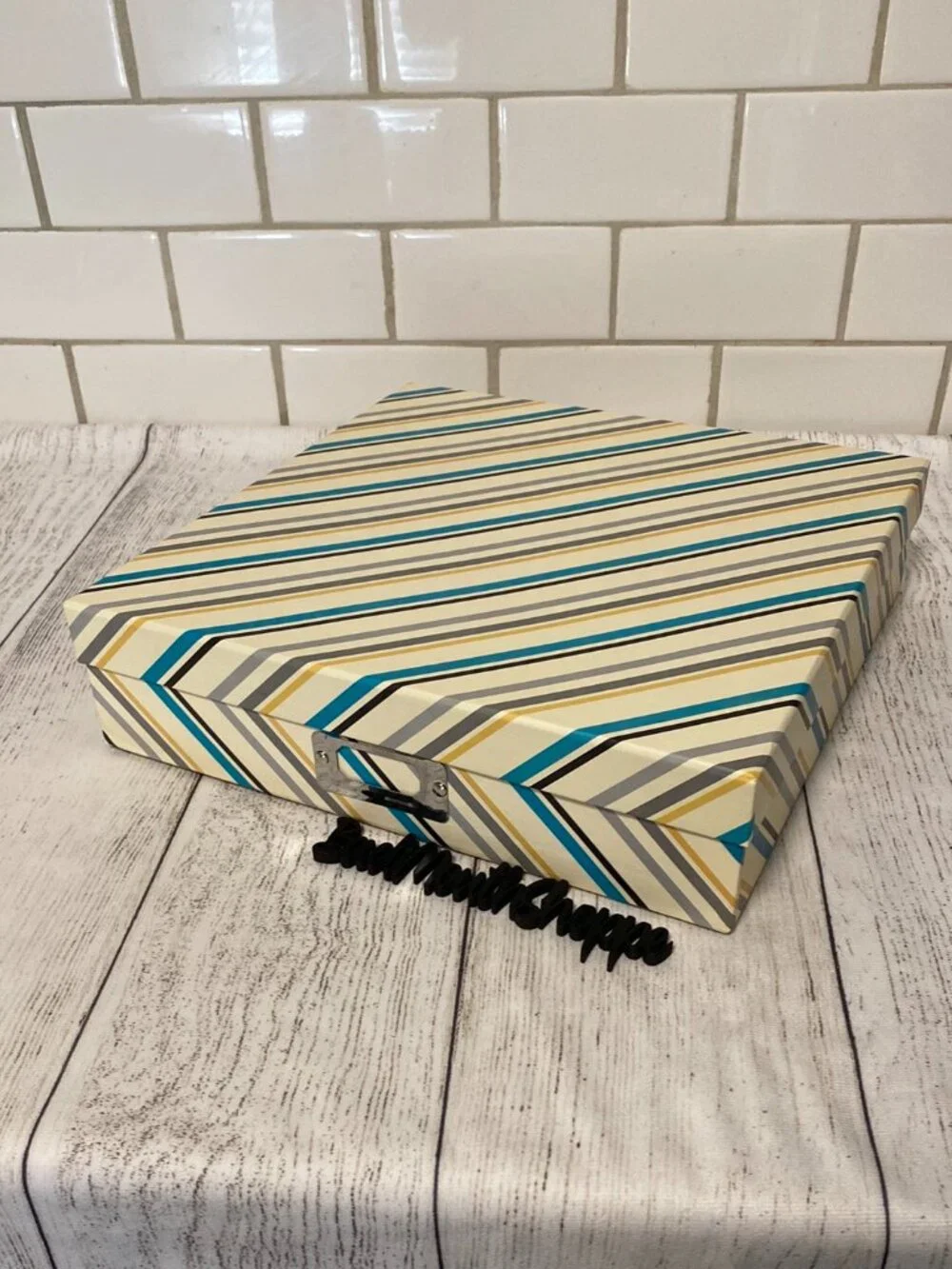 12x12 Vintage Circus Inspired Diagonal Stripes Photo Storage or Display Box